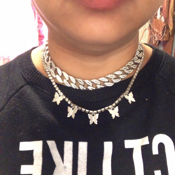 2 Pcs. Pave Rhinestone Necklace (silver) - Picture 8 of 8